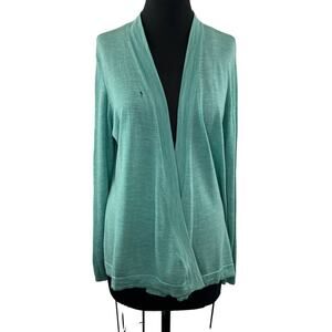 Eileen Fisher Green Cardigan Sweater Wool Open Front Long Sleeve Regular Fit XL